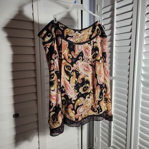 Jones New York Black and Pink Paisley Midi Skirt